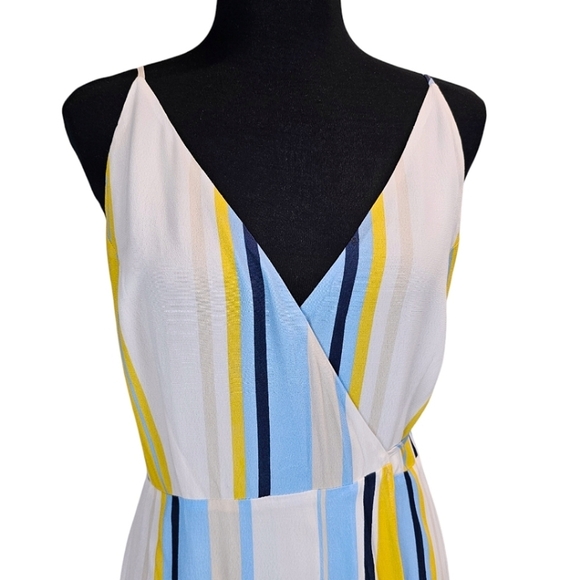 Yumi Kim Striped V-Neck Wrap Full Length Maxi Dress Medium White Spaghetti Strap - Picture 10 of 14
